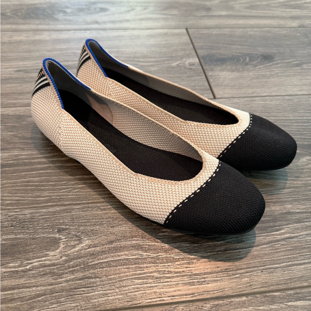 Rothy's Black and Cream Flats with Classic Silhouette